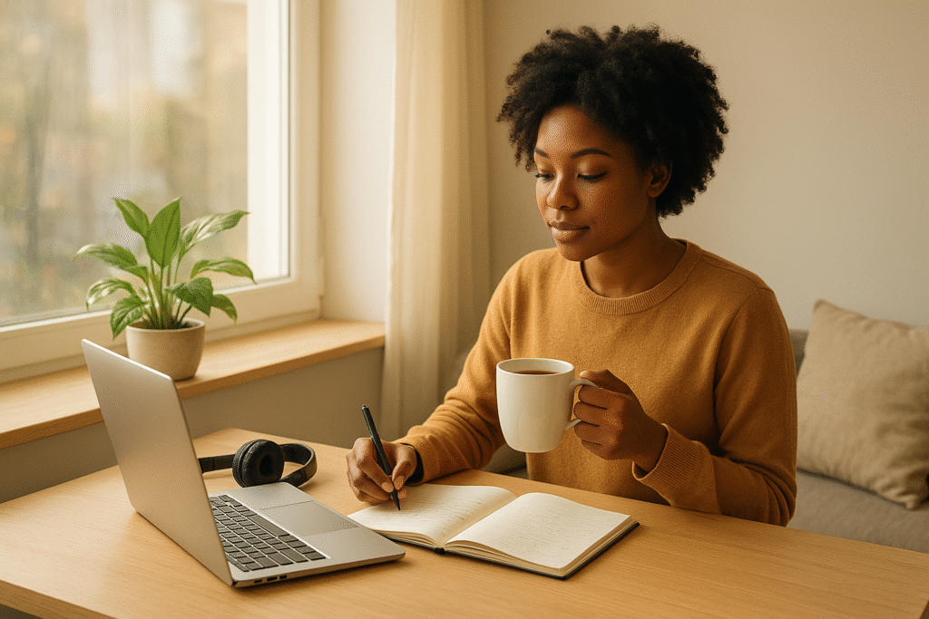 Person drinking water as part of a 5-minute morning routine to boost focus and calm the mind