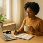 Person drinking water as part of a 5-minute morning routine to boost focus and calm the mind